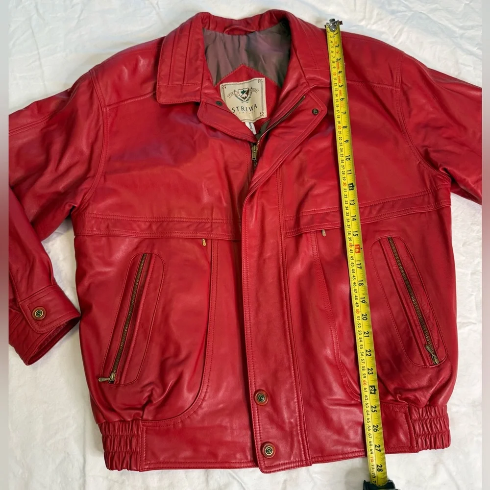 Vintage 90s Red Leather Bomber Jacket STRIWA Croatia SALMI Zip Oversized 40 - Picture 11 of 13